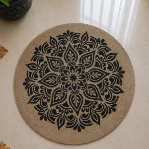 ব্ল্যাক প্রিন্ট জুট ফ্লোর ম্যাট